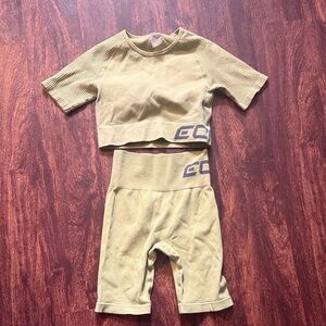 Chin Up Apparel Mustard Ribbed Crop Top and Shorts